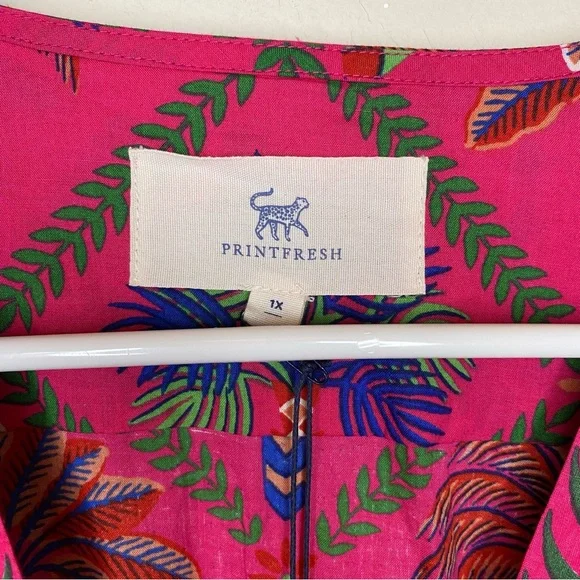 PRINTFRESH NEW Gabriela Midi Wrap Dress in Palm Tree Multi Pink Sz 1X - Picture 6 of 14